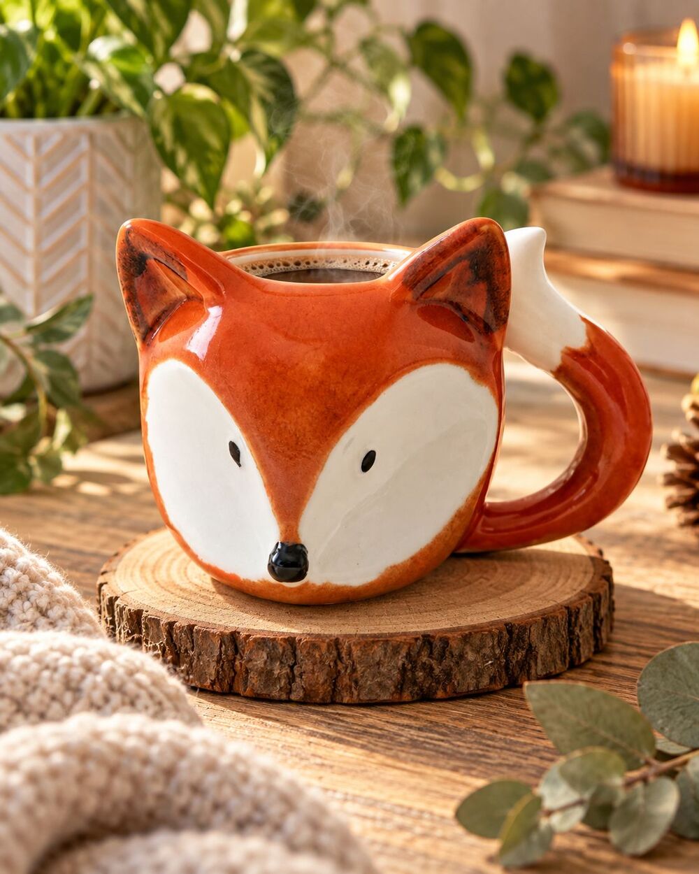 Streamline Fox Mug Orange Ceramic 3D Animal Coffee Cup Tail Handle 12 oz Cute